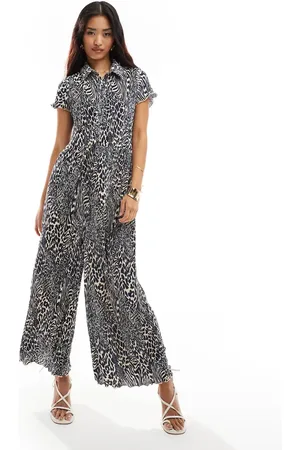 ASOS Plisseret jumpsuit med korte ærmer, brede ben og blåt -Multifarvet