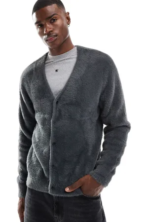 JACK & JONES Koksgrå oversized cardigan i vamset strik