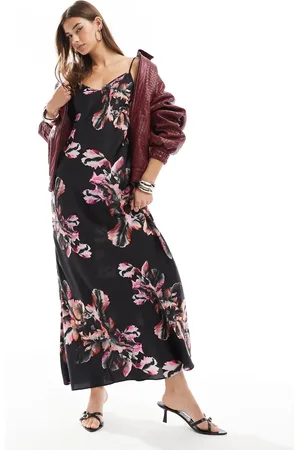 AllSaints Bryony - Sort maxikjole med print i satin