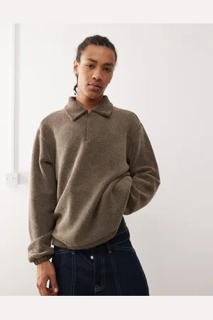 Weekday Trevor - Forvasket fleece-sweatshirt med krave og halv lynlås