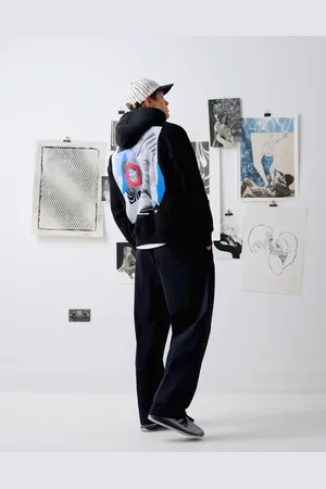 Topman X Becky Baier - Sort oversized hættetrøje med broderi og mærkeprint på foran og bagpå