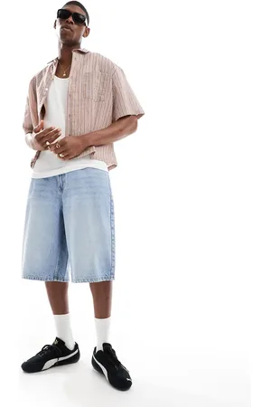 Bershka Mellemblå baggy denimshorts