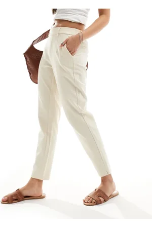 Object Cremefarvet cropped skræddersyede slim-bukser-Neutral