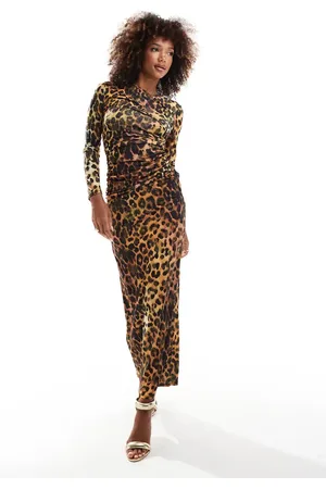 Flounce London Midaxi-kjole med rynker og draperingsdetalje i leopardprint