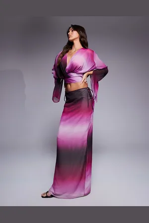Aria Cove Maxi-strandnederdel med bindebånd i siden og ombré-effekt i chiffon - Del af sæt