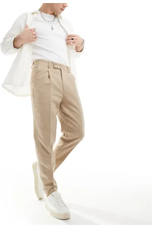ASOS Elegante, tapered bukser i uldblanding-Neutral