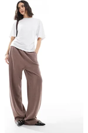 ASOS Vaffelstrikkede joggingbukser med lige ben i forvasket chokoladebrun