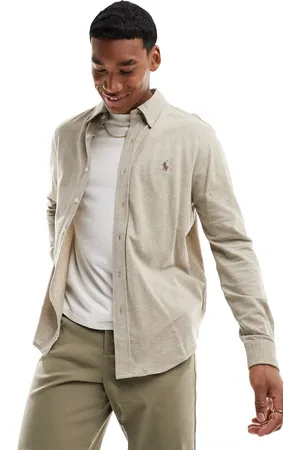 Ralph Lauren Beigemeleret skjorte med logoikon og knapper i piqué-Neutral