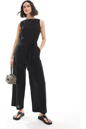 Monki Ærmeløst og jumpsuit i hørblanding med bindebælte