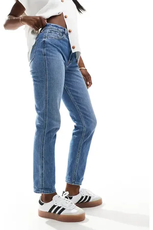 Hollister Højtaljede mom-jeans med slidt look i klar blå