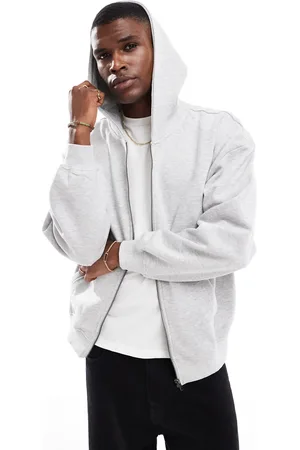 Only & Sons Oversized lysegrå hættetrøje med lynlås-Sort