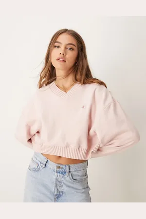 Calvin Klein Lyserød sweatshirt med V-hals og vævet mærke