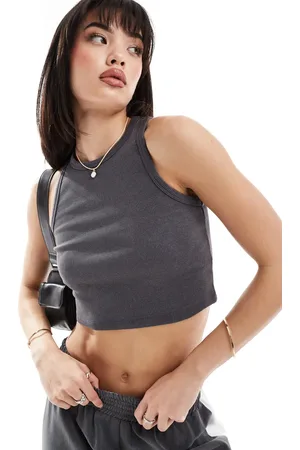 New Look Mørkegrå croptop i syrevask