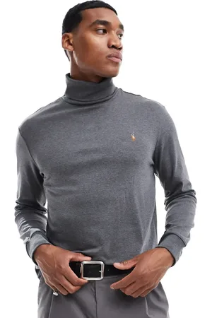 Ralph Lauren Koksgråmeleret T-shirt med rullekrave og ikonlogo i pimabomuld