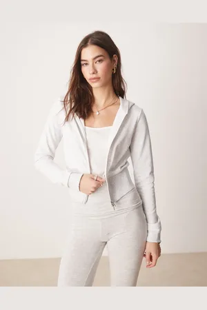 Gina Tricot Slim-hættetrøje i meleret lysegrå med lynlås