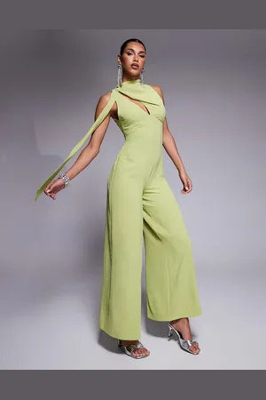 ASOS Grønt jumpsuit med vide ben og draperet hals med bindedetalje