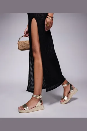 South Beach Guldfarvede espadrille-sandaler i todeltdesign i hør