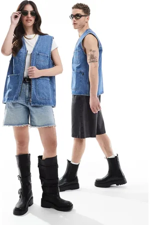 Dr Denim Dr. Denim - Denver - Unisex - Arbejdsvest med lynlås i retro-inspireret kontrastvask-Blå