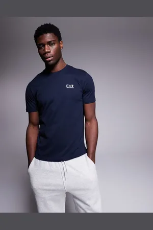 EA7 Armani - - Marineblå T-shirt med rund hals og logo
