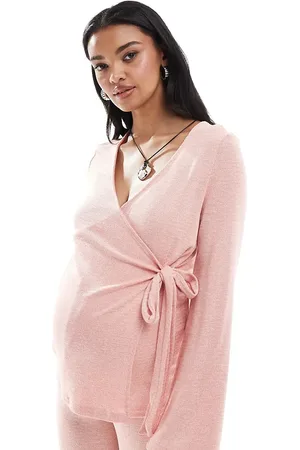 Mama;licious Mamalicious Maternity - Lyserød slå-om-top i nistret jersey - Del af sæt