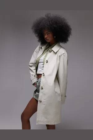 Topshop Ecrufarvet og mellemlang trenchcoat-Neutral