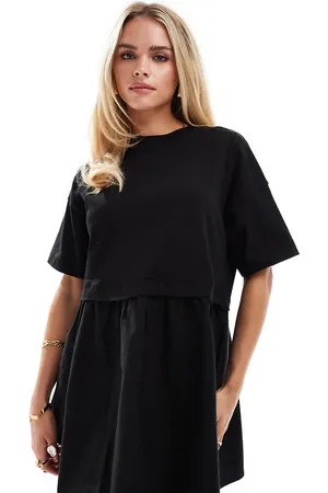 Miss Selfridge T-shirt-smock-minikjole med korte ærmer i poplin