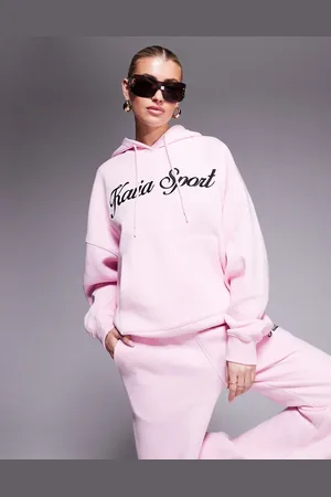 Kaiia Sport - Pink hættetrøje med broderet tekstlogo i sort - Del af sæt