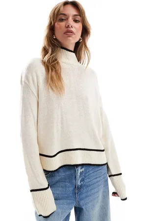 Brave Soul Højhalset og cropped trøje med kantdetaljer i cremehvid
