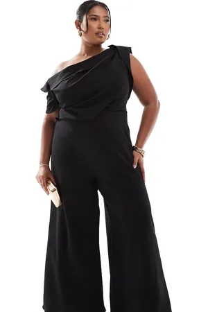 ASOS ASOS DESIGN Curve - jumpsuit med sænket skulder og indsyet detalje samt ben med vidde-Rød