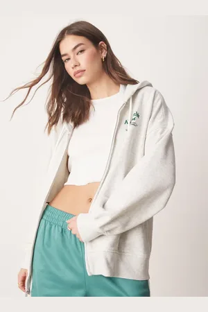 Abercrombie & Fitch Lysegrå hættetrøje med lynlås
