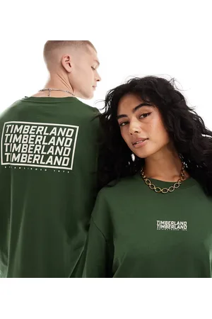 Timberland Oversized og mørkegrøn T-shirt med gentaget logo - Kun hos ASOS