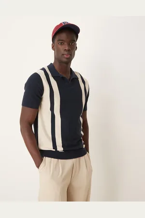 SELECTED Marineblå strikket polo med striber