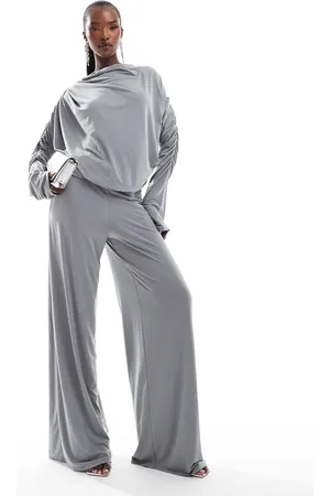 ASOS Langærmet jumpsuit med rynker og vide ben i