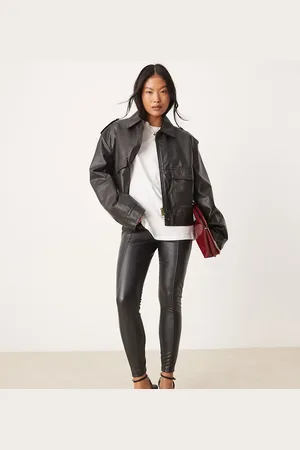 New Look Sorte leggings med sømdetaljer foran i PU