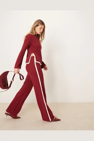 ASOS Bukser med vide ben, vaffeltekstur og sidestriber - Del af sæt-Rød