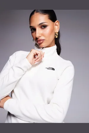 The North Face Glacier - Offwhite fleece med logo og lynlås i halsen-Hvid