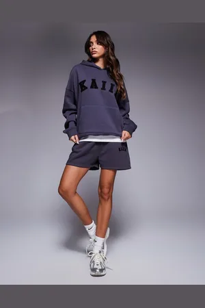Kaiia Mørkegrå sweat-shorts med broderet logo - Del af sæt