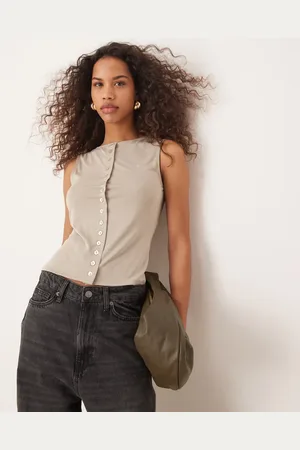 ASOS ærmeløs tanktop i modal med knapper-Neutral