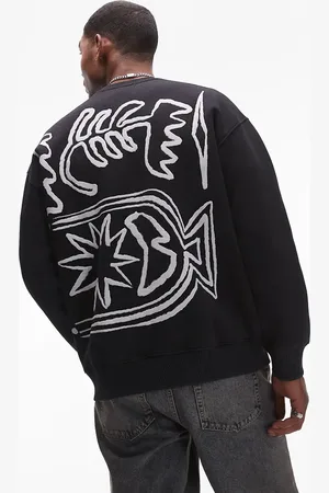 Topman Oversized sweatshirt med tekstureret print med abstrakt motiv foran og bagpå