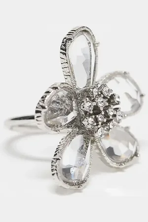 ASOS ASOS DESIGN Curve - Sølvfarvet ring med krystalblomst
