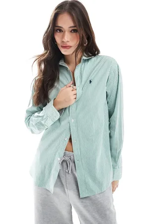 Ralph Lauren Grøn og hvid stribet skjorte med logo