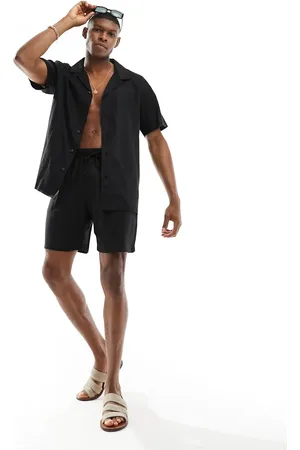 South Beach Strandshorts i hørblanding med sorte striber