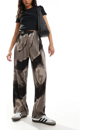 VERO MODA Plisserede bukser med vide ben og brunt, abstrakt print