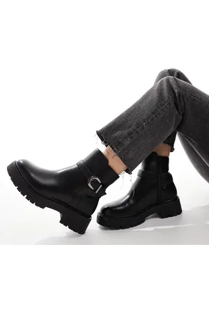 London Rebel London Rebel - Wide Fit - Sorte chunky ankelstøvler med spænde
