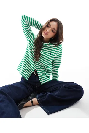 Ralph Lauren Grøn og hvid cardigan med lange ærmer og striber i jersey