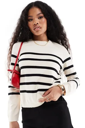 VERO MODA Cremehvid trøje med sorte striber i strik