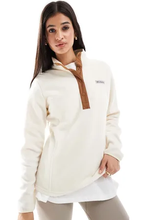 Columbia Benton Springs II - Kalkhvid og lysebrun pull over-fleece med trykknapper
