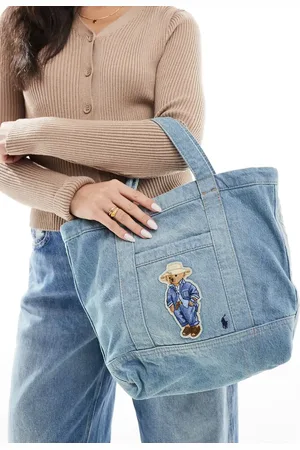 Ralph Lauren Vasket blå tote-taske med bjørnedetalje i denim