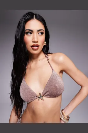 South Beach Gråbrun bikinitop med halterneck og glimmer-finish-Neutral