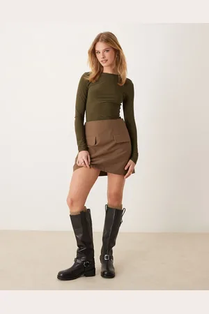 Miss Selfridge Mørk kakigrøn blød top med lange ærmer